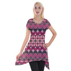 Boho Pink Grey  Short Sleeve Side Drop Tunic by SpinnyChairDesigns