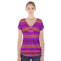 Boho Magenta And Gold Short Sleeve Front Detail Top by SpinnyChairDesigns