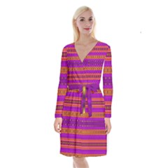 Boho Magenta And Gold Long Sleeve Velvet Front Wrap Dress by SpinnyChairDesigns