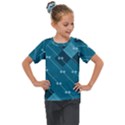 Teal Blue Stripes and Checks Kids  Mesh Piece Tee View1
