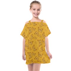 Mustard Yellow Monarch Butterflies Kids  One Piece Chiffon Dress by SpinnyChairDesigns