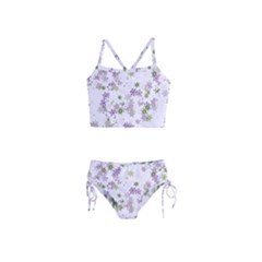 Purple Wildflower Print Girls  Tankini Swimsuit by SpinnyChairDesigns