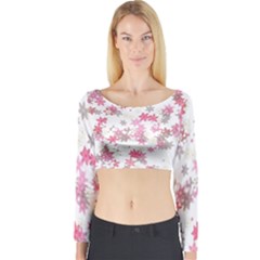 Pink Wildflower Print Long Sleeve Crop Top by SpinnyChairDesigns