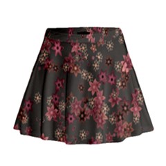 Pink Wine Floral Print Mini Flare Skirt by SpinnyChairDesigns