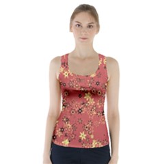 Gold And Rust Floral Print Racer Back Sports Top by SpinnyChairDesigns