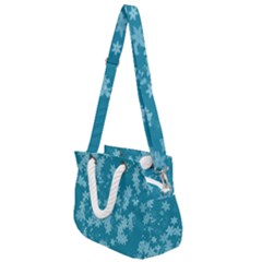 Teal Blue Floral Print Rope Handles Shoulder Strap Bag by SpinnyChairDesigns