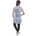 Faded Blue Floral Print Cap Sleeve High Low Top View2