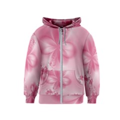 Blush Pink Floral Print Kids  Zipper Hoodie by SpinnyChairDesigns