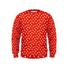Red White Floral Print Kids  Sweatshirt by SpinnyChairDesigns