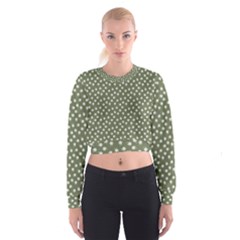 Sage Green White Floral Print Cropped Sweatshirt