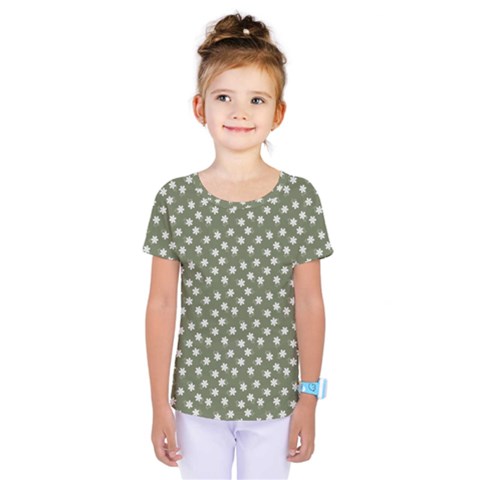 Sage Green White Floral Print Kids  One Piece Tee by SpinnyChairDesigns