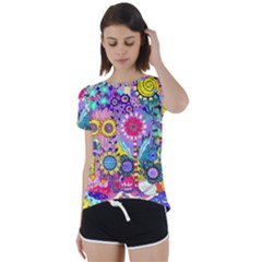 Double Sunflower Abstract Short Sleeve Foldover Tee by okhismakingart