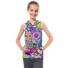 Double Sunflower Abstract Kids  Sleeveless Hoodie by okhismakingart