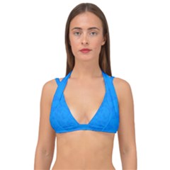Cornflower Blue Butterfly Print Double Strap Halter Bikini Top