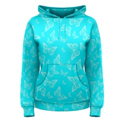 Aqua Blue Butterfly Print Women s Pullover Hoodie by SpinnyChairDesigns