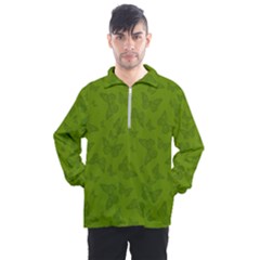 Avocado Green Butterfly Print Men s Half Zip Pullover by SpinnyChairDesigns