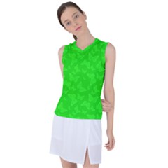 Chartreuse Green Butterfly Print Women s Sleeveless Sports Top by SpinnyChairDesigns