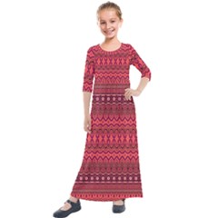 Boho Bittersweet Pink  Kids  Quarter Sleeve Maxi Dress by SpinnyChairDesigns