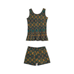 Boho Rustic Green Kids  Boyleg Swimsuit by SpinnyChairDesigns