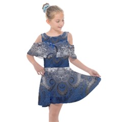 Blue Swirls And Spirals Kids  Shoulder Cutout Chiffon Dress by SpinnyChairDesigns