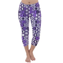 Purple Black Checkered Capri Winter Leggings  by SpinnyChairDesigns