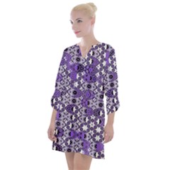 Purple Black Checkered Open Neck Shift Dress by SpinnyChairDesigns