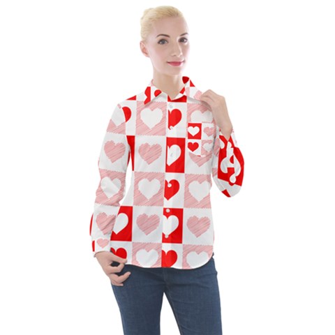 Hearts  Women s Long Sleeve Pocket Shirt by Sobalvarro