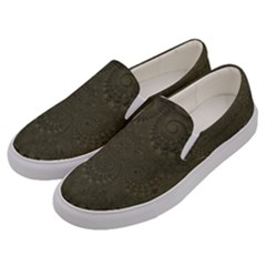Rustic Green Brown Swirls Men s Canvas Slip Ons by SpinnyChairDesigns