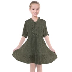 Rustic Green Brown Swirls Kids  All Frills Chiffon Dress by SpinnyChairDesigns