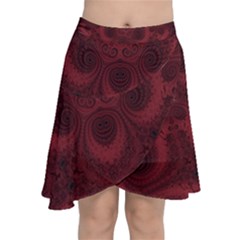 Burgundy Wine Swirls Chiffon Wrap Front Skirt by SpinnyChairDesigns