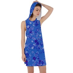 Cornflower Blue Floral Print Racer Back Hoodie Dress by SpinnyChairDesigns