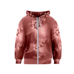 Coral Pink Floral Print Kids  Zipper Hoodie by SpinnyChairDesigns