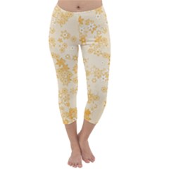 Yellow Flowers Floral Print Capri Winter Leggings  by SpinnyChairDesigns