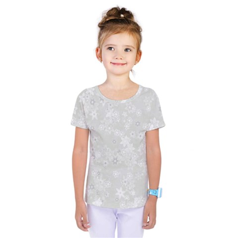 Ash Grey Floral Pattern Kids  One Piece Tee by SpinnyChairDesigns