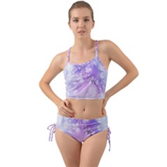 White Purple Floral Print Mini Tank Bikini Set by SpinnyChairDesigns