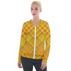 Orange Madras Plaid Velour Zip Up Jacket by SpinnyChairDesigns