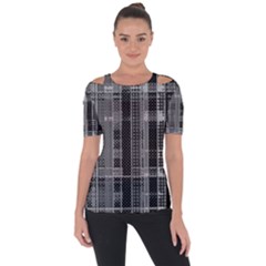 Black Punk Plaid Shoulder Cut Out Short Sleeve Top by SpinnyChairDesigns