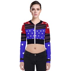 Mixed-lines-dots Black-bg Long Sleeve Zip Up Bomber Jacket