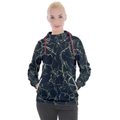 Neon Silhouette Leaves Print Pattern Women s Hooded Pullover by dflcprintsclothing