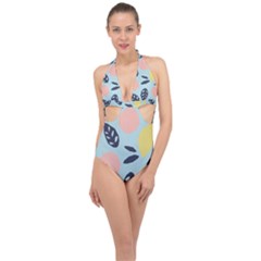 Orchard Fruits Halter Front Plunge Swimsuit by andStretch