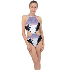 Colorful Overcast, Pink,violet,gray,black Halter Side Cut Swimsuit by MartinsMysteriousPhotographerShop