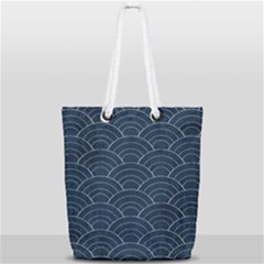 Blue Sashiko Pattern Full Print Rope Handle Tote (small) by goljakoff