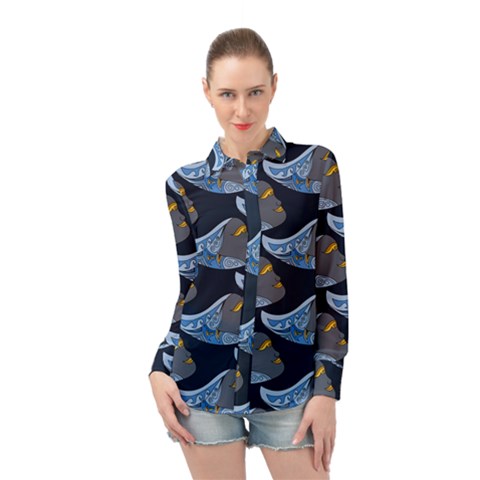 Queen Fish Doodle Art Long Sleeve Chiffon Shirt by tmsartbazaar