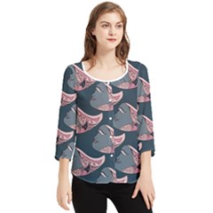 Doodle Queen Fish Pattern Chiffon Quarter Sleeve Blouse by tmsartbazaar
