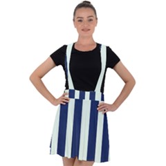 Navy In Vertical Stripes Velvet Suspender Skater Skirt