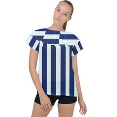 Navy In Vertical Stripes Ruffle Collar Chiffon Blouse