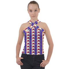 Colorful Triangles Pattern, Retro Style Theme, Geometrical Tiles, Blocks Cross Neck Velour Top