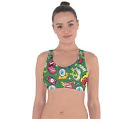 Cartoon Pattern Cross String Back Sports Bra by designsbymallika