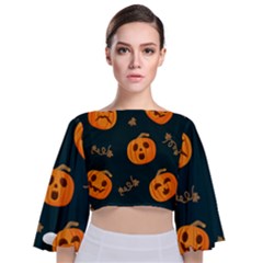 Halloween Tie Back Butterfly Sleeve Chiffon Top by Sobalvarro