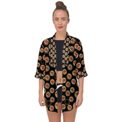 Earth With Flowers And Tree  Wood  Vintage Open Front Chiffon Kimono by pepitasart